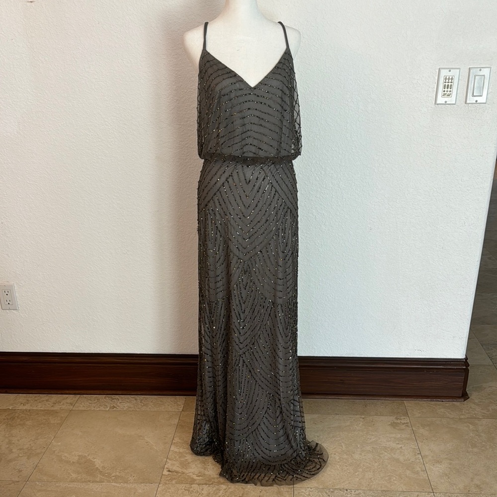 Adrianna Papell Silver Sleeveless Maxi Dress